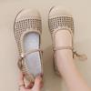 Ladies Round Toe Hollow Out Low Heel Mary Jane Shoes Flat Comfortable Casual Slip On Breathable Design Lightweight Footwear for Daily Wear