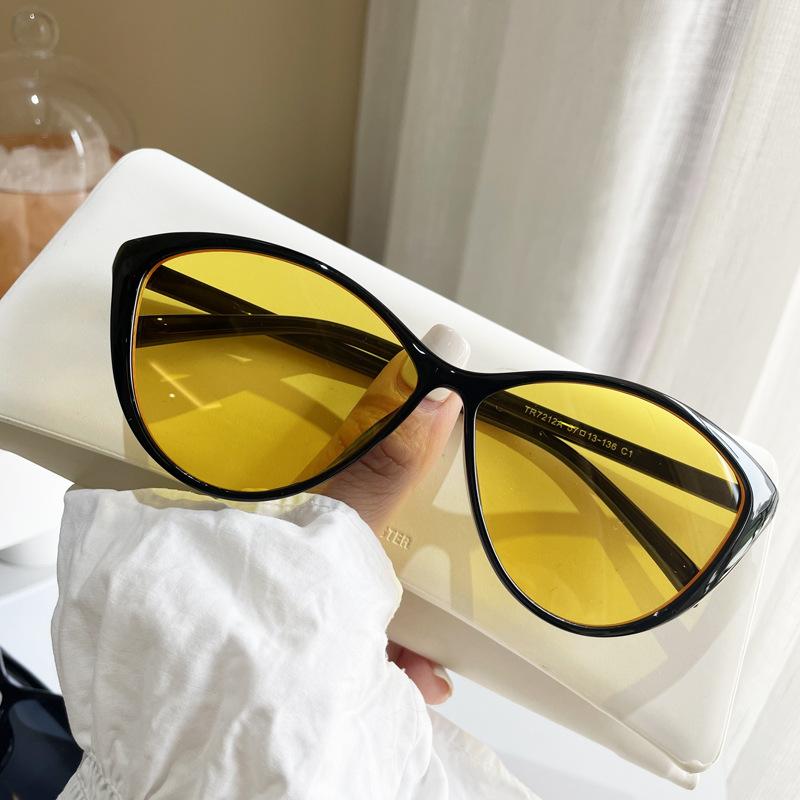 Retro Hottie Black Cat-Eye Sunglasses, Women'S Square Round, Big Face, Thin, Myopia, High-End Sunglasses