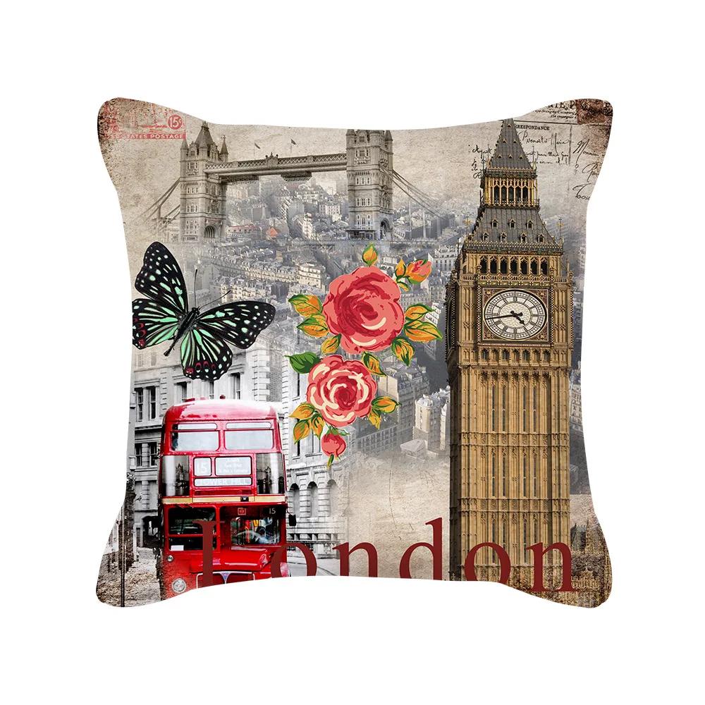 British Style Cushion Cover 18x18 Inches Pillow Case Red Blue Pillow Covers Retro Home Decorations Throw Pillow Case for Couch
