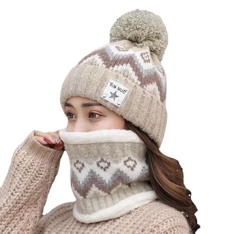 Autumn and winter hat scarf split wool hat cute velvet knitted hat women's cycling neck protection warm confinement hat versatile