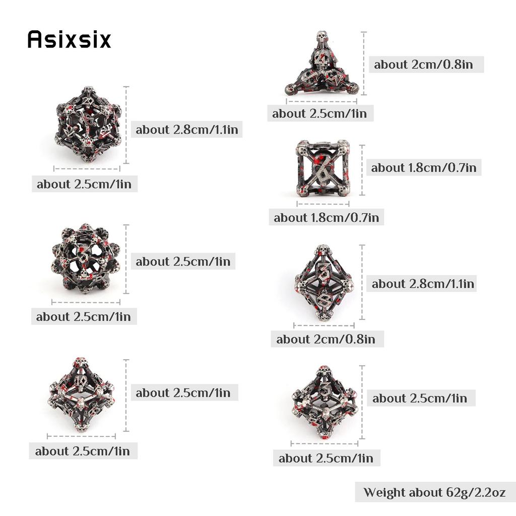 7 ks Stříbrná červená Hlava lebky Kovová kostka Dutá kovová mnohostěnná sada kostek Vhodné pro RPG stolní karetní hru