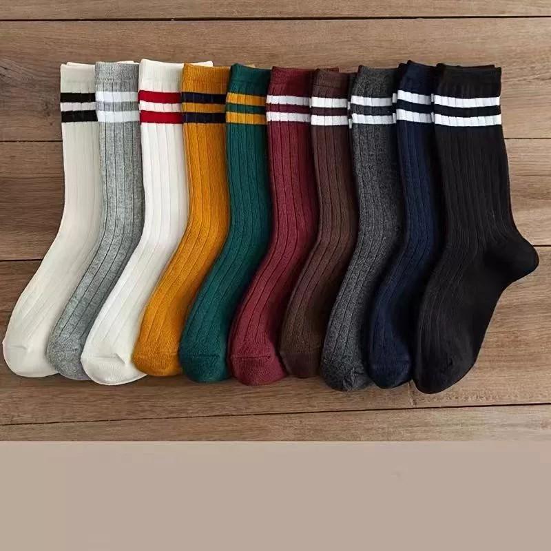 5/10/20/30 pairs women striped mid tube socks fashionable color matching soft comfortable sweat absorbing breathable casual sock