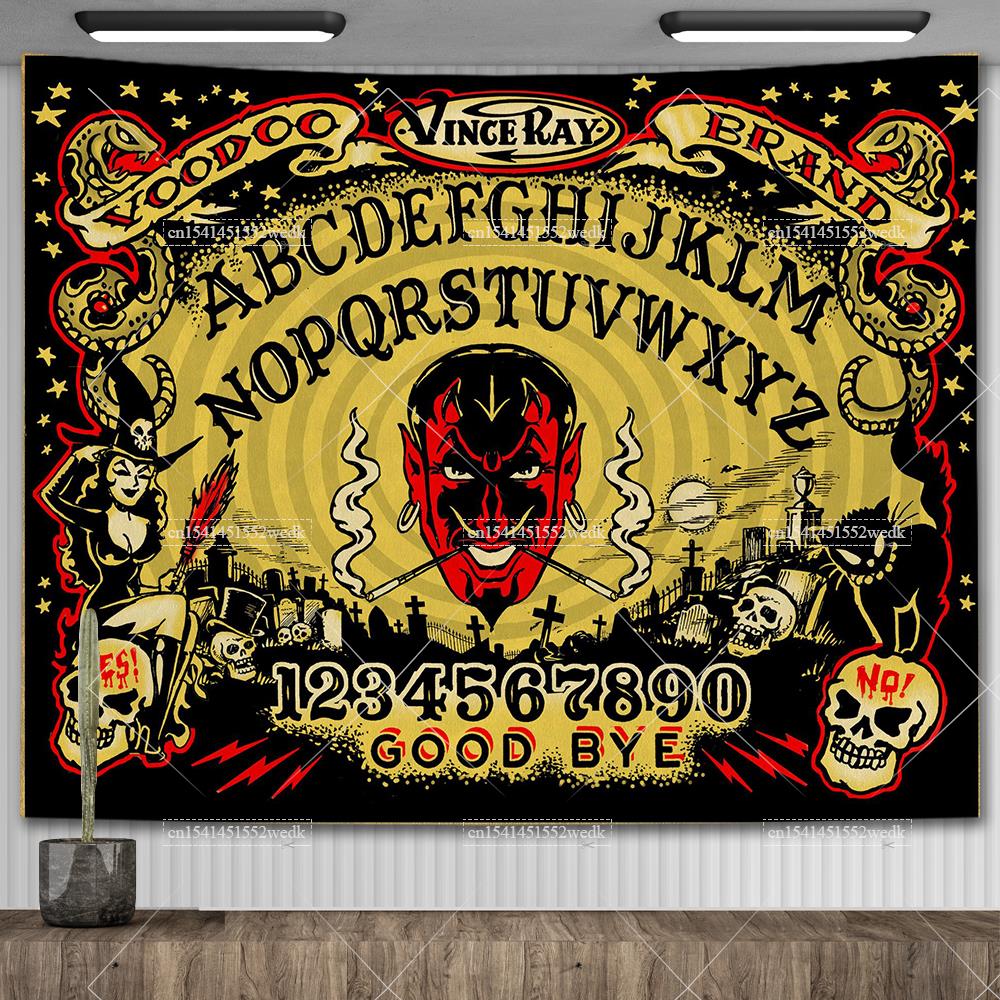 Ouija Board Tapestry Mandala Gothic Baphomet Occult Tapestry Aesthetic Room Decor Witchcraft Astrology Tarot Tablecloths