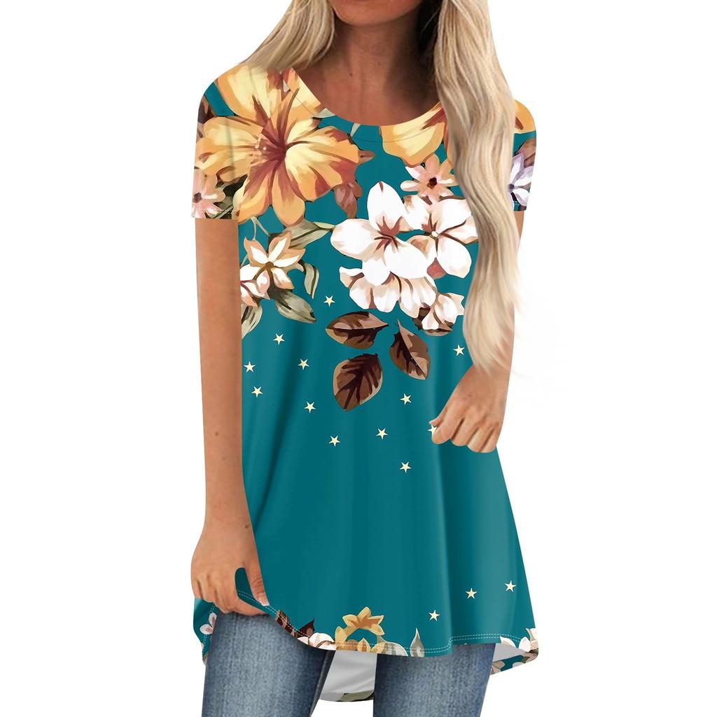 Nová Květinová Květinová 3D Potisk Trička Dámská O-výstřih Krátký Rukáv Tričko Streetwear Oversized Tunika Y2K Topy Trička Dámské Oblečení