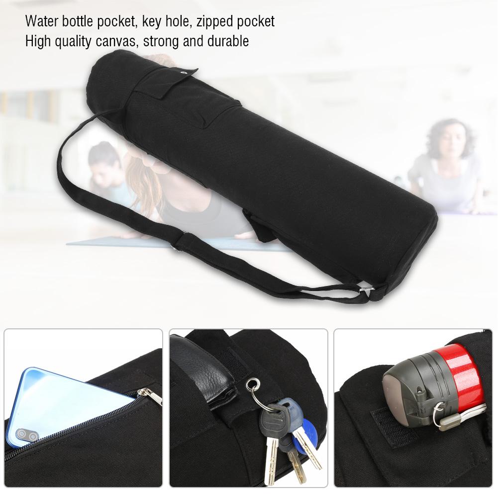 Multifunctional Black Canvas Yoga Mat Storage Bag Carrier Backpack with Adjustable Strap