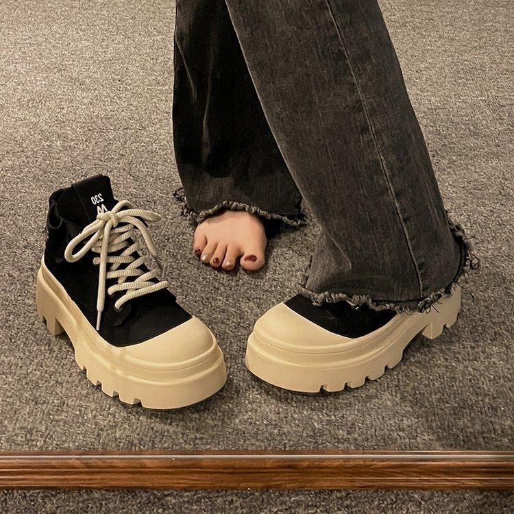 Wasteland wind Martin boots women's 2025 autumn new popular British style platform short boots inner height-increasing canvas mountaineering boots