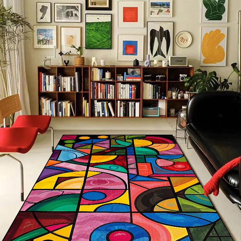 Geometric Abstraction Decorative Rug for Living Room Nordic Style Bedroom Carpet Decor Study Room Soft Flannel Play Mat for Kids