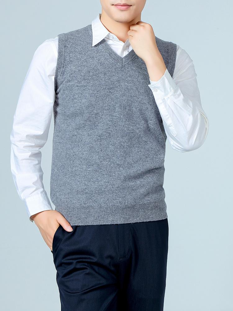 100% Merino Reine Wolle Herren V-Ausschnitt Weste Ärmellos Pullover Herbst Winter Dick Lässig Mode Gestrickt Kaschmir Pullover