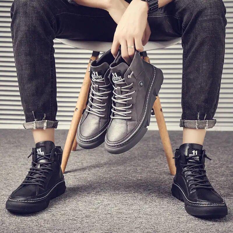 2024 Winter New Men's High Top Men's Shoes Black Shoes Boots Work Clothes Pure Black Tide Boots Men British Style Boots Men