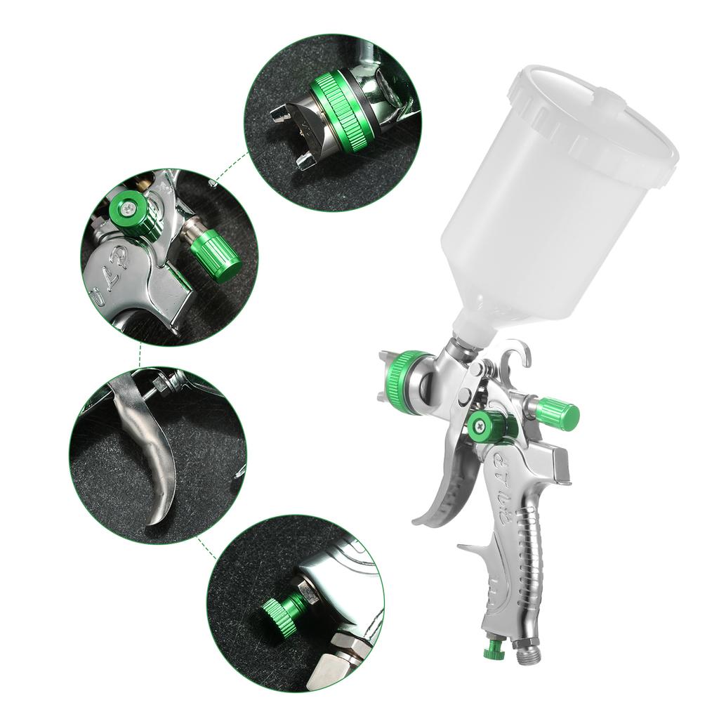 Gravity Feed Air Spray Machine Pressure Gauge HVLP Paint Sprayer with 600ML Cup 1.4mm 1.7mm 2.0mm