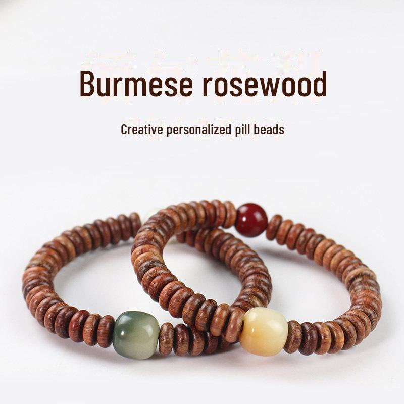 Handcrafted Wooden Bracelet with Burmese Rosewood and Bodhi Root Beads, 3*8MM, Unisex Design for Couples