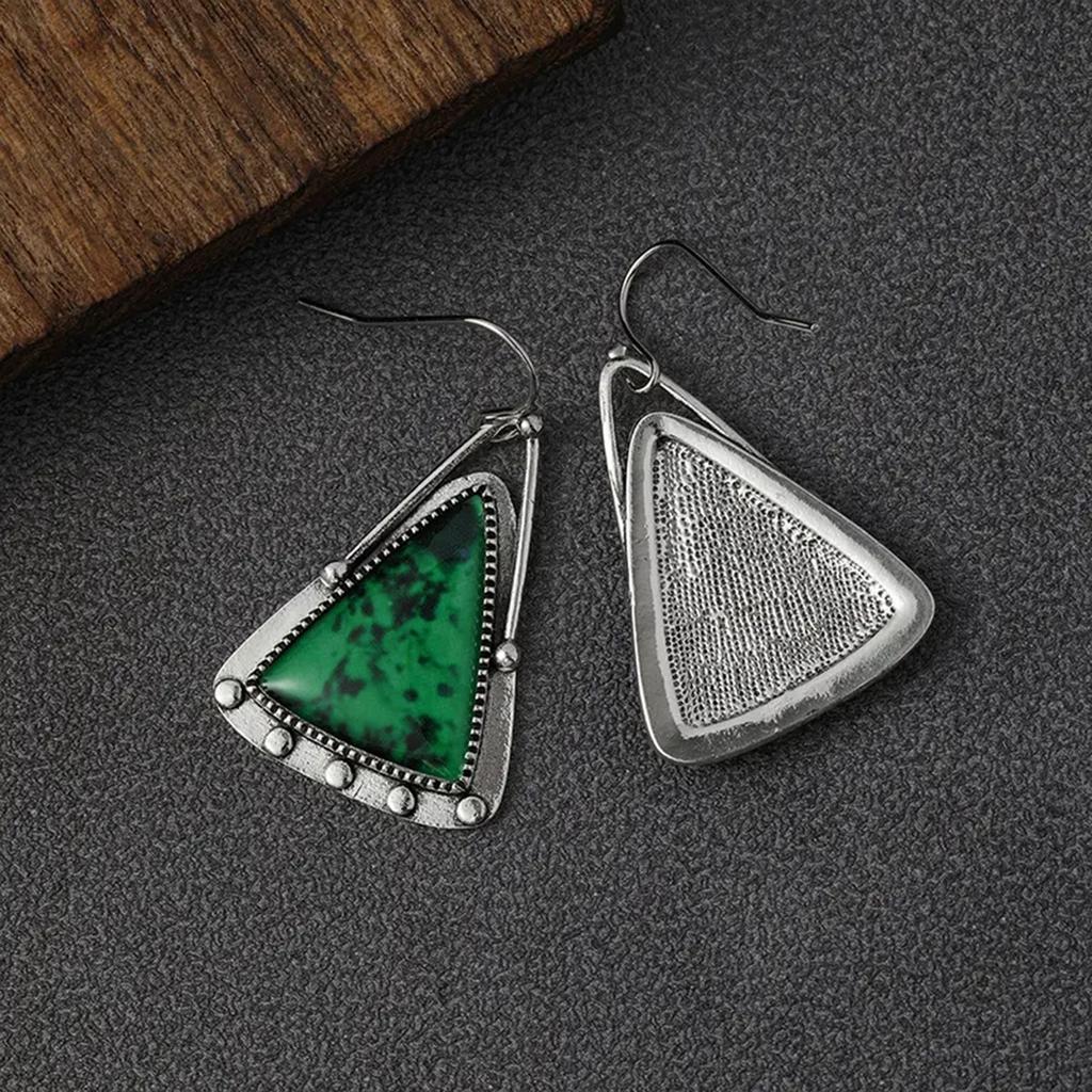 Vintage Asymmetric Water Drop Earrings Jewelry Green Pattern Flower Metal Declaration Earrings Accessories