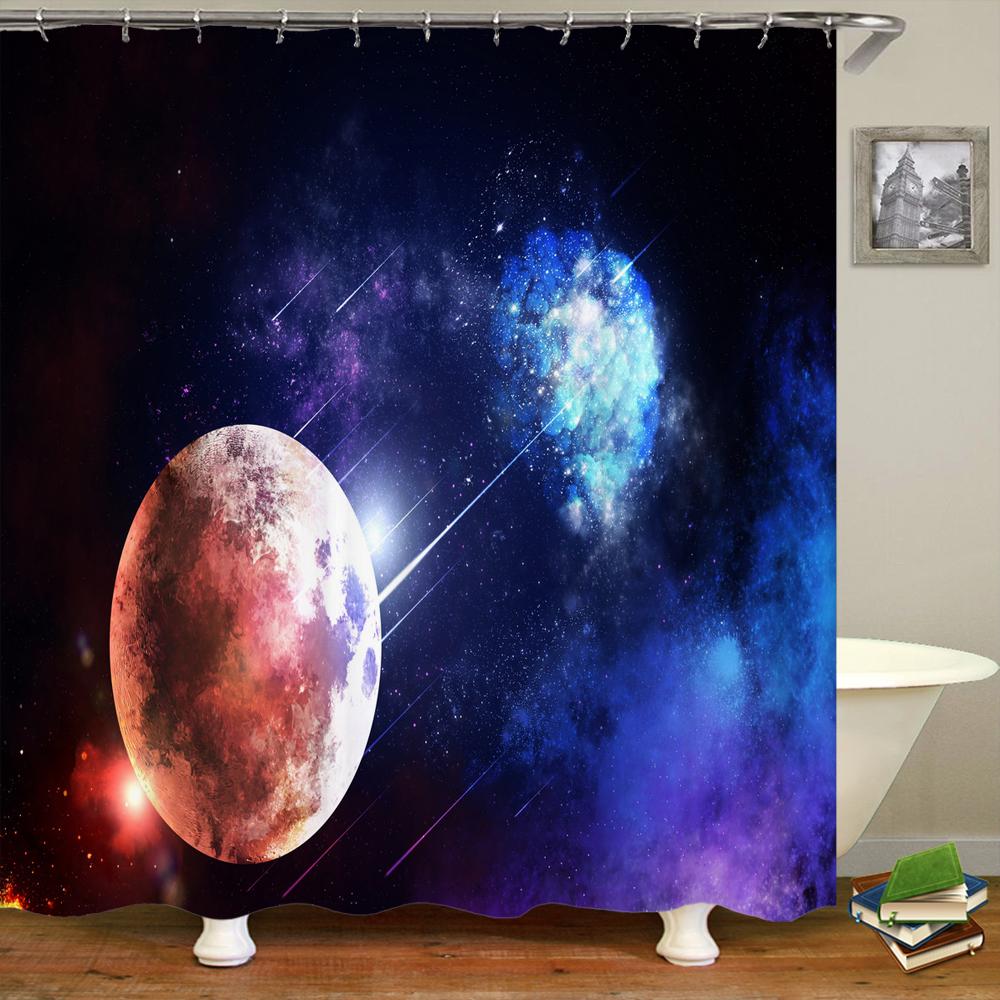 Full Moon Shower Curtain Ocean Landscape Starry Sky Waterproof Fabric Shower Curtains Bathroom Accessories Curtain With Hooks