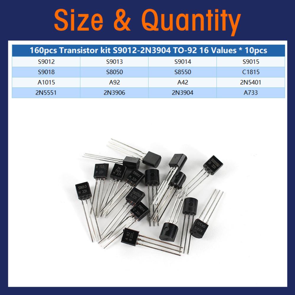 160/170/600 Stück Transistor-Sortiment-Kit - 15, 16, 17 Werte PNP NPN Set Inklusive S9012, S9013, 2N2222, S9015, S9018 TO-92