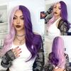 Long Wavy Ombre Black White Synthetic Wigs for Women Heat Resistant Natural Middle Part Cosplay Party Lolita Daily Hair Wigs