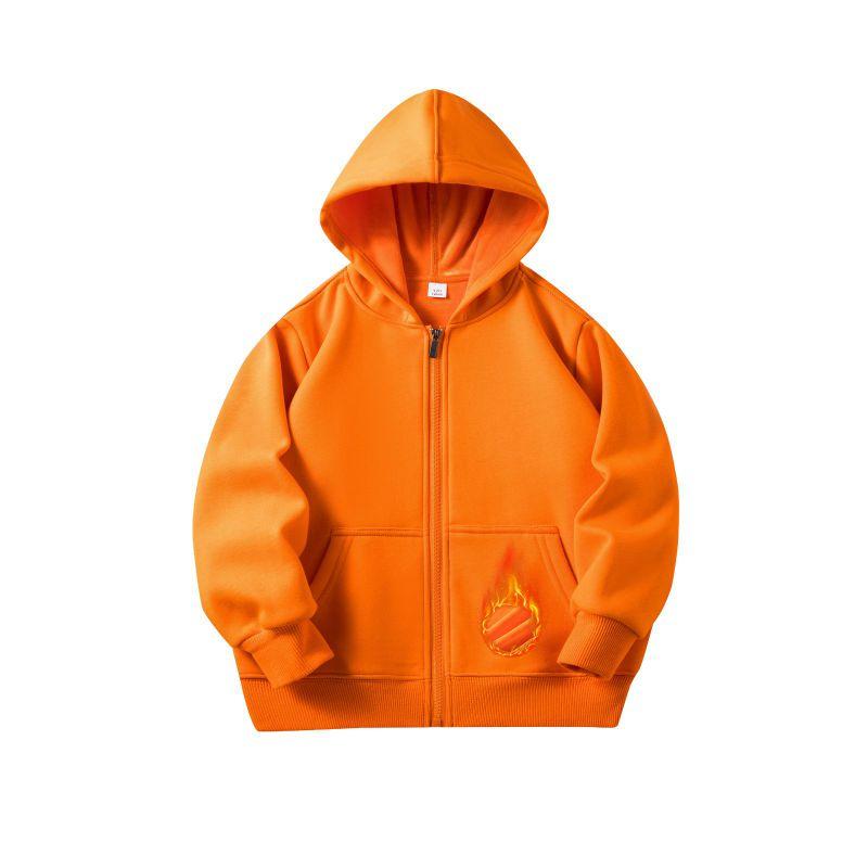 2-12 Years Kids Solid Color Hooded Zipper Coat Long Sleeve Outwear