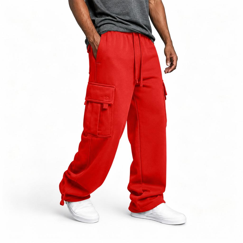 Men's Lined Cargo Pants with Cuffs , Loose Fit Multi Pocket Casual Trousers