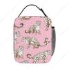 Wiederverwendbare Schneeleopard Lunchbox für Kinder Mädchen Jungen Frauen Erwachsene, Isoliert Süße Rosa Lunchtasche, Polyester Kühlertasche Handtasche