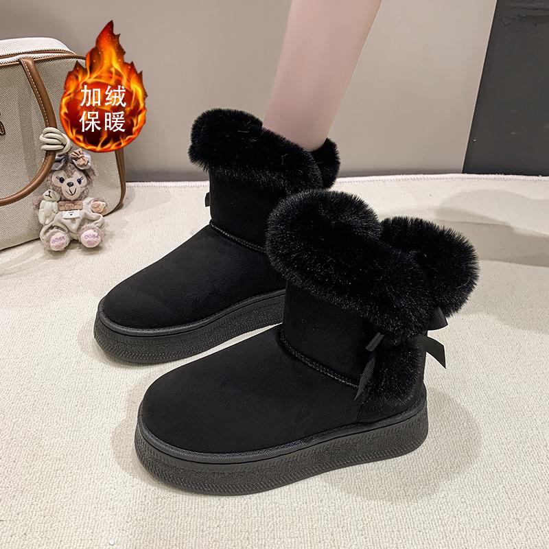 Fashion 2025 Winter Comfortable Snow Boots Fashionable New Round Toe Bowknot Design Warm Casual Walking Boots