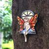 Outside the Window, the Fairy Statue Shines In the Darkness. Wall Art Sculpture, Outdoor Tree Face, Courtyard Decoration (red)