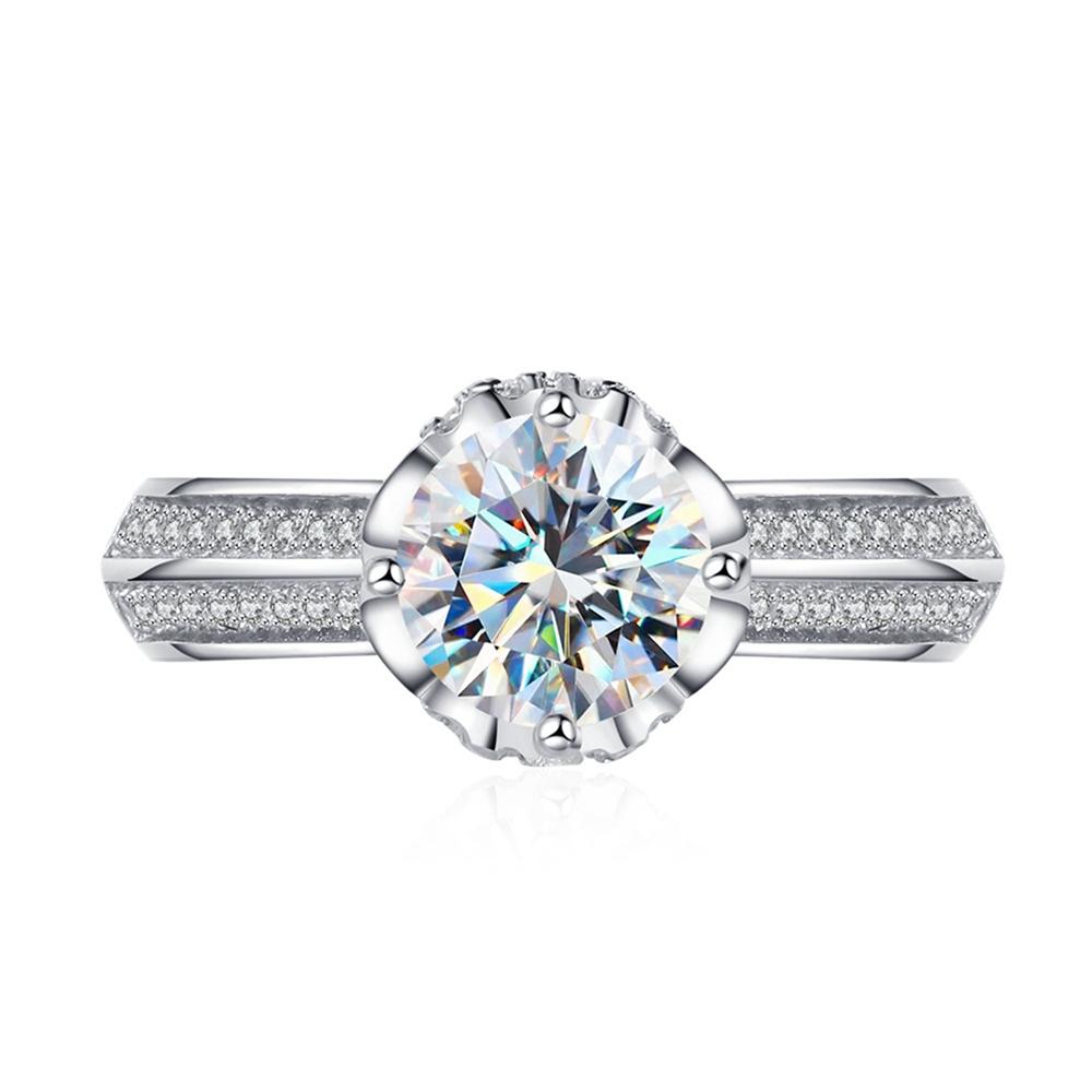 

Vinregem Elegant, 100% стерлинговое серебро 925 пробы, 3EX VVS1 D, цвет круглой огранки, 6,5 мм, 1 карат, настоящее кольцо с муассанитом и бриллиантами, свадебное обручальное ювелирное изделие, подарки US 9 белый