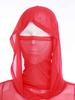 Women Sheer Maxi Dress High Slit Design Hooded Face Cover Long Sleeves Hollow Out Mesh Coverup Gown