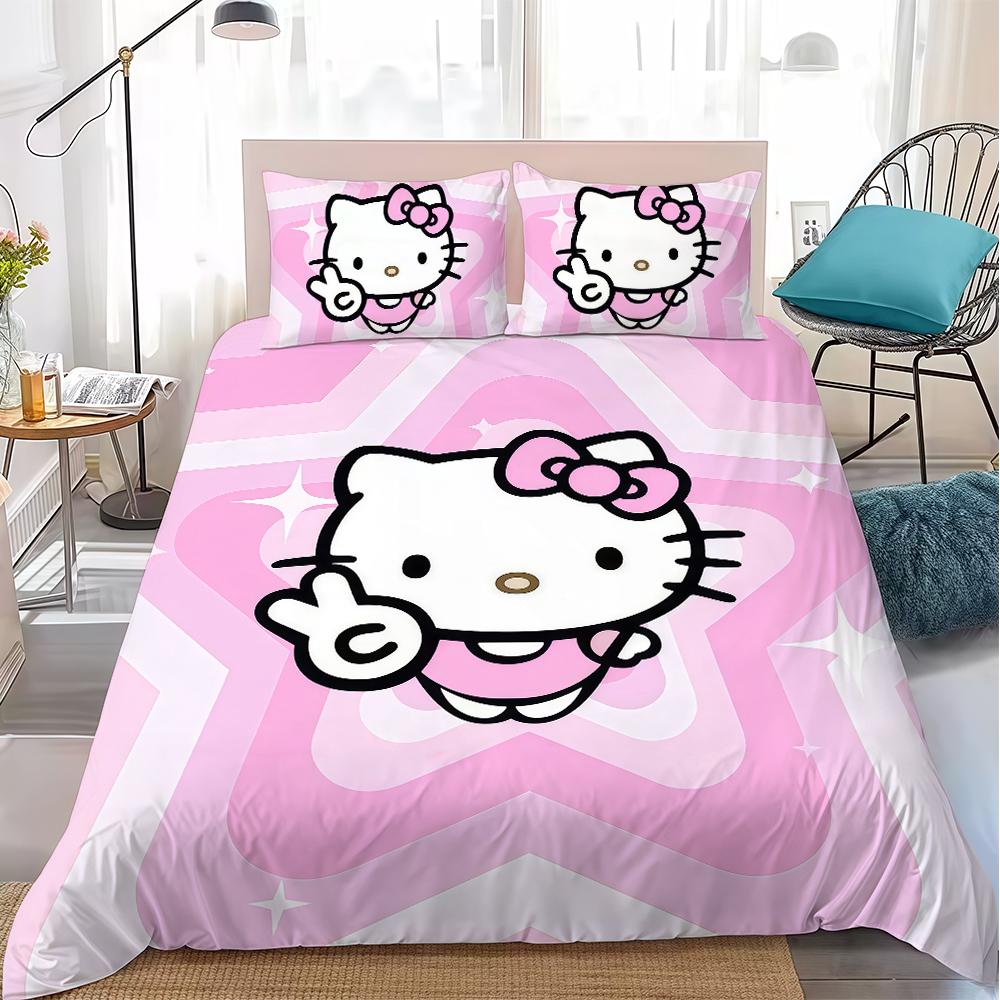 

H-Hello K-Kitty Cute Duvet Cover Set Home Style Bedding Soft Laundry Cotton Bed 3 Piece Set Student Dormitory Gift 135x200cm
