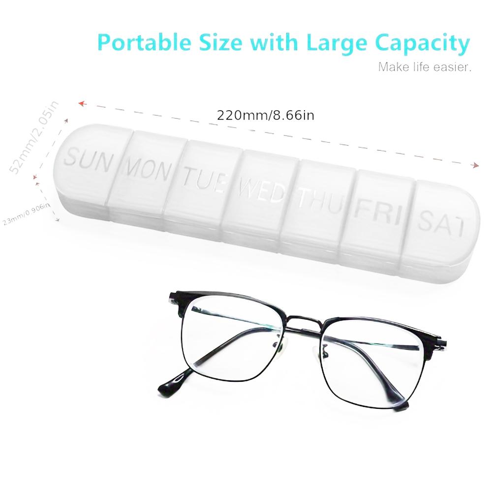 Portable Weekly Pill Box 7-Day Medication Dispenser Large Capacity Vitamin Box Individually Storage Sealed Long Pill Organizer
