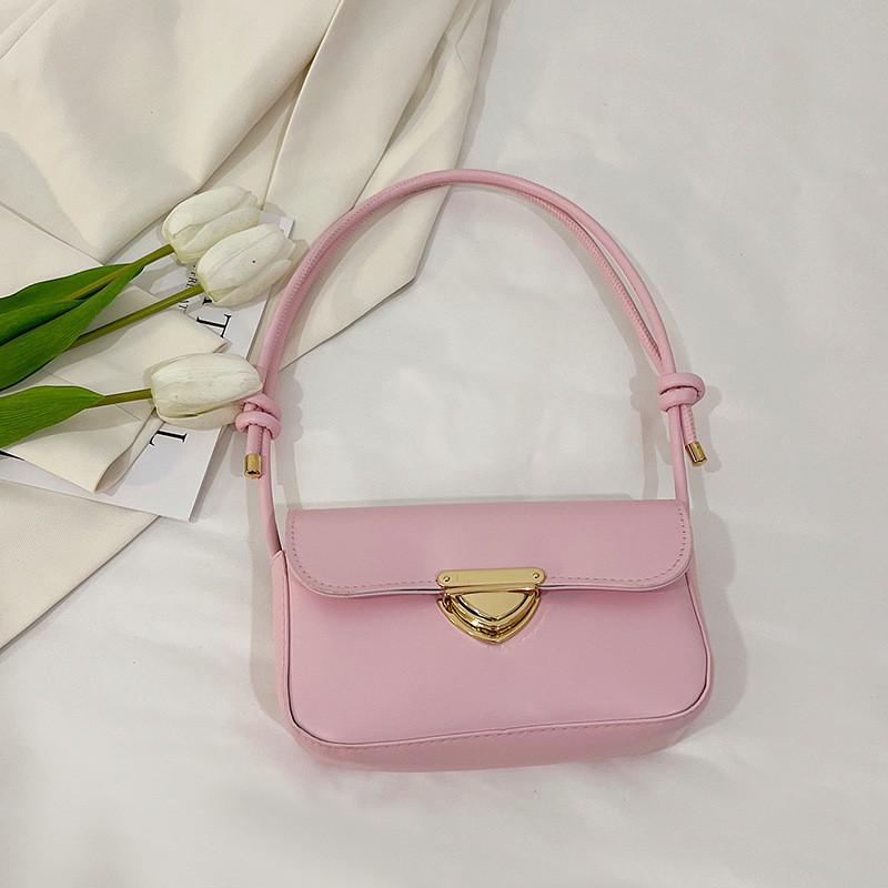 Chic Retro Solid Color Fashionable Shoulder Bag For Autumn And Winter Seasons розовый