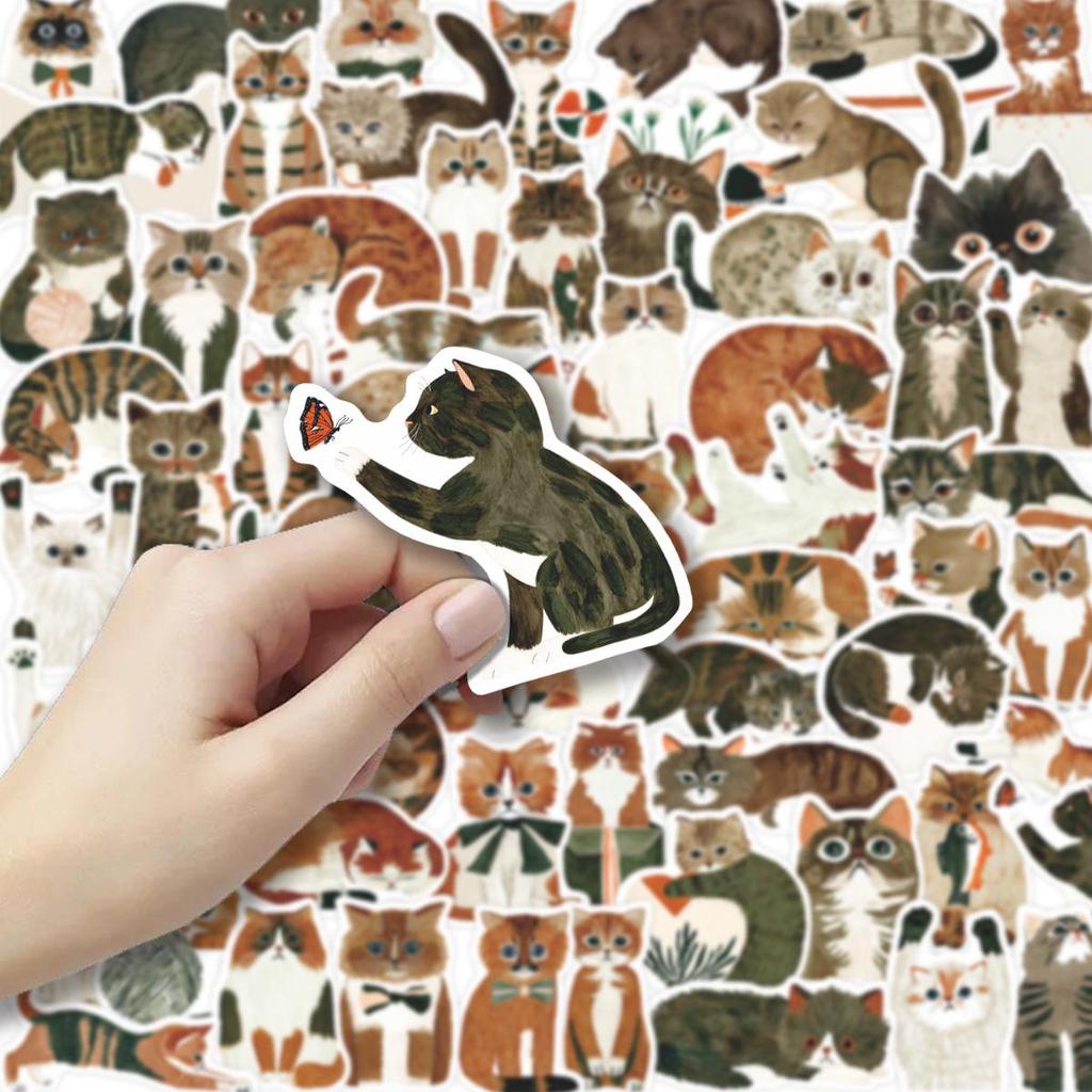 64 Artistic Hand-painted Cat Stickers: Healing Cute Journal, Notebook Decoration, Cultural Creative Design