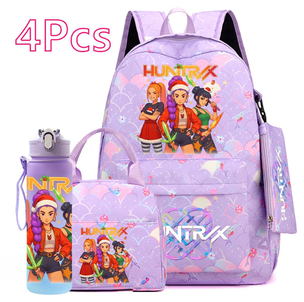 4Pcs/set Christmas KPOP Printed Backpack with Handbag Pencil Case 750Ml Water Bottler for Teenager Boy Girl Large Capacity Bookbag Schoolbag Kid Gift