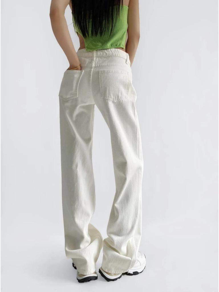American Low-Waist Straight-Leg Loose Denim Distressed Wide-Leg Floor-Length Pants 2025 Summer Collection