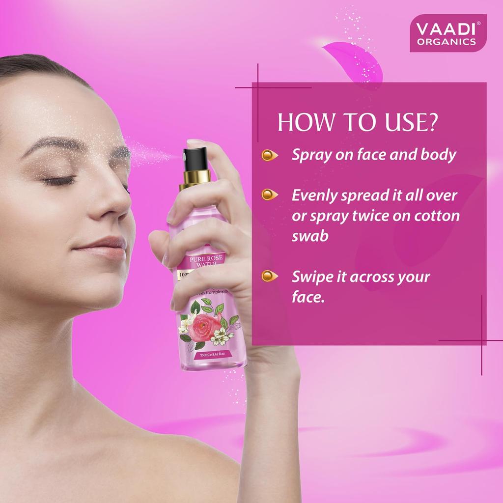Vaadi Herbals Rose Water 250ml Pack of 1 – Hydrating, Soothing, Natural Skin Mist for Healthy Complexion