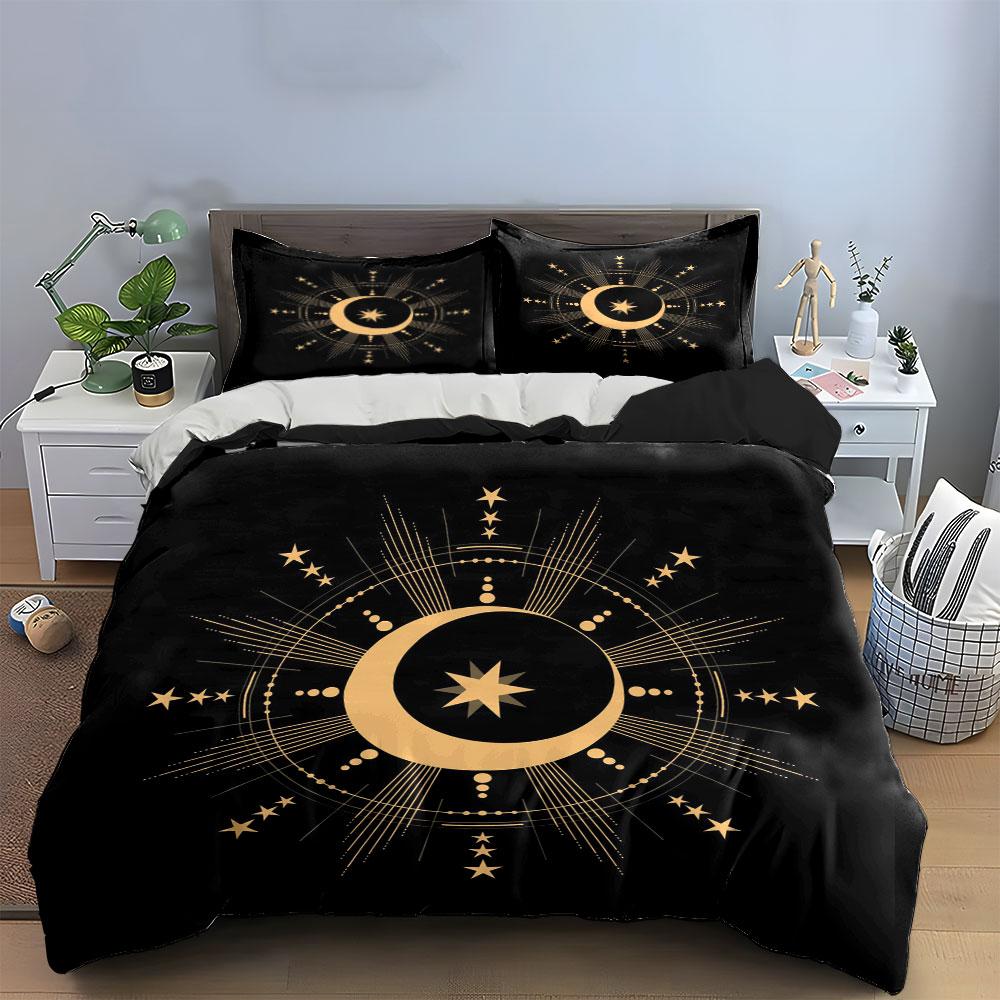 Golden crescent and stars. Bedding sets Duvet cover sets Duvet covers Pillowcases(1*Duvet Cover 2*Pillowcases without duvet insert)
