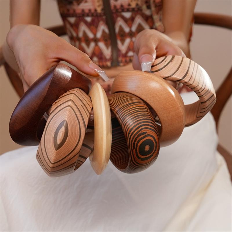 Geometrisches Armband Handgefertigt Natürliches Holz Armreif Retro Handgelenk Schmuck Für Frauen Mode Accessoires