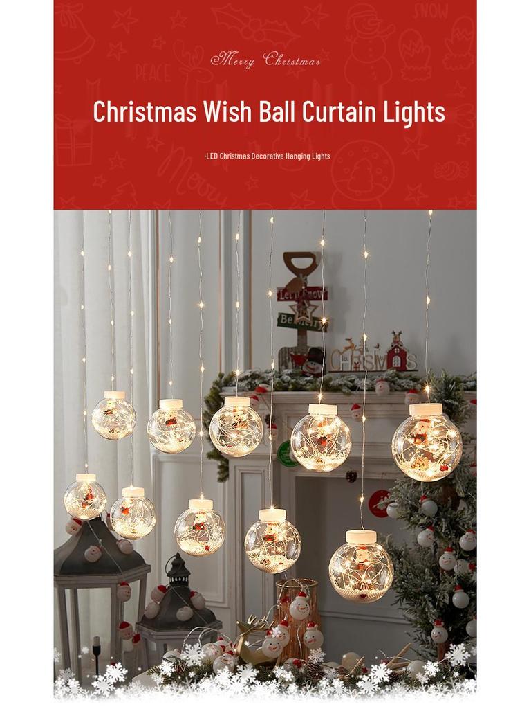 LED Christmas Curtain Lights - Santa Claus & Snowman String Lights Holiday Window Decoration