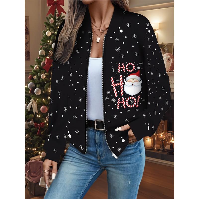 Womens Casual Zip-Up Jacket With 3D Letter Print Fashion Lightweight Outerwear Daily Wear