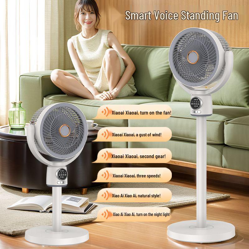Taiwan 110V Smart Voice-Controlled USB Electric Fan, Dual-Use Oscillating Air Circulator for Desk/Floor.
