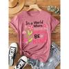 Elegant short-sleeved dress for women Flowers and “In a World Where You Can Be Anything BE KIND” Positive energy slogan printed round neck