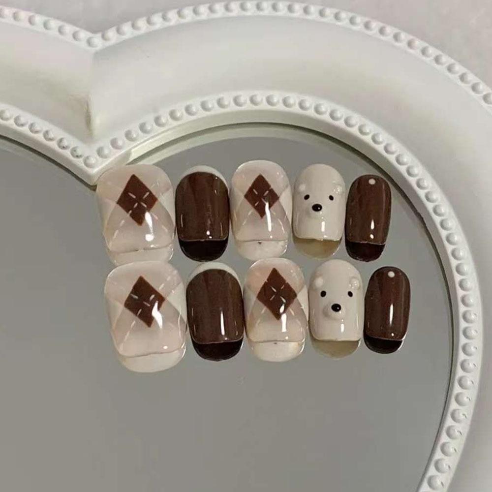 

Autumn/Winter Diamond Pattern Bear Nail Art Stickers - Wearable, Removable, 24-Piece Set