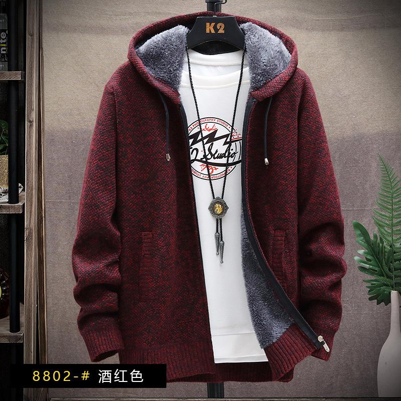 2025 New Jacket Men's Warm Hooded Knitted Sweater Young Casual Dad Cardigan