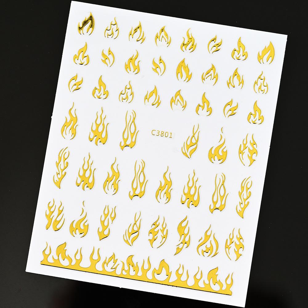 Bronzing Solid Color Butterfly Flame Nail Art Sticker 3D Adhesive Self-Adhesive Sweet Wind Nail Decorative Patch