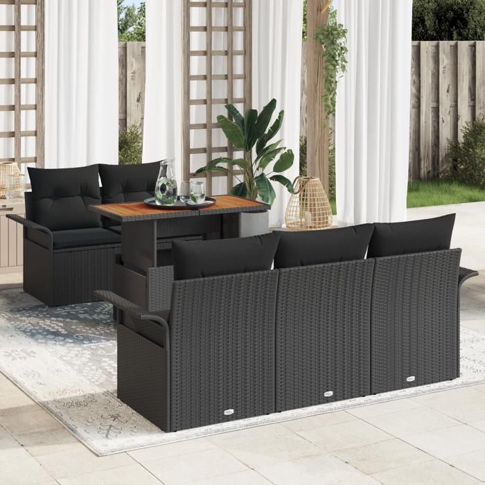 Ensemble de Canapés de Jardin 6 Pièces avec Coussins en Rotin Poly Noir vidaXL, Canapé de Jardin 2 Places avec Rangement &amp; 3358011