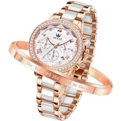 Women's Watch Ceramic Cute Quartz Popular Watch Women's Elegant Stylish Date Waterproof Luminous Watch for Women White