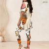 Women Plus Size Two Piece Set Round Neck Short Sleeve Owl Printed Longline Top Fitted Long Pants