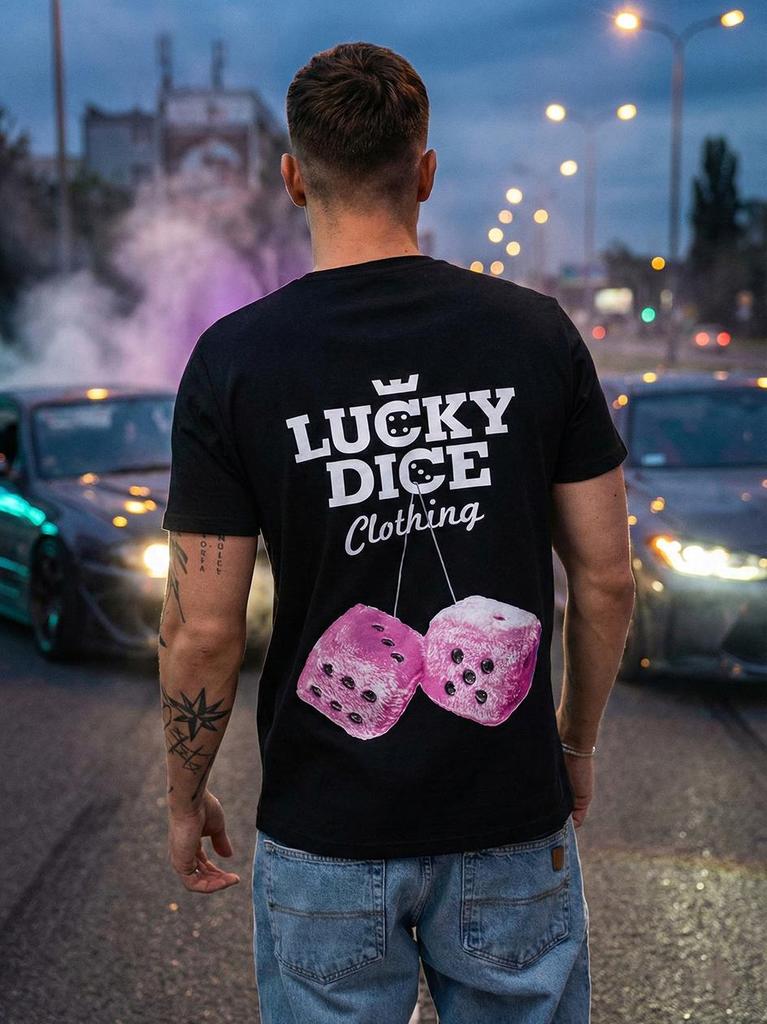 Men's Black Lucky Dice Truck Short Sleeve T-Shirt XL