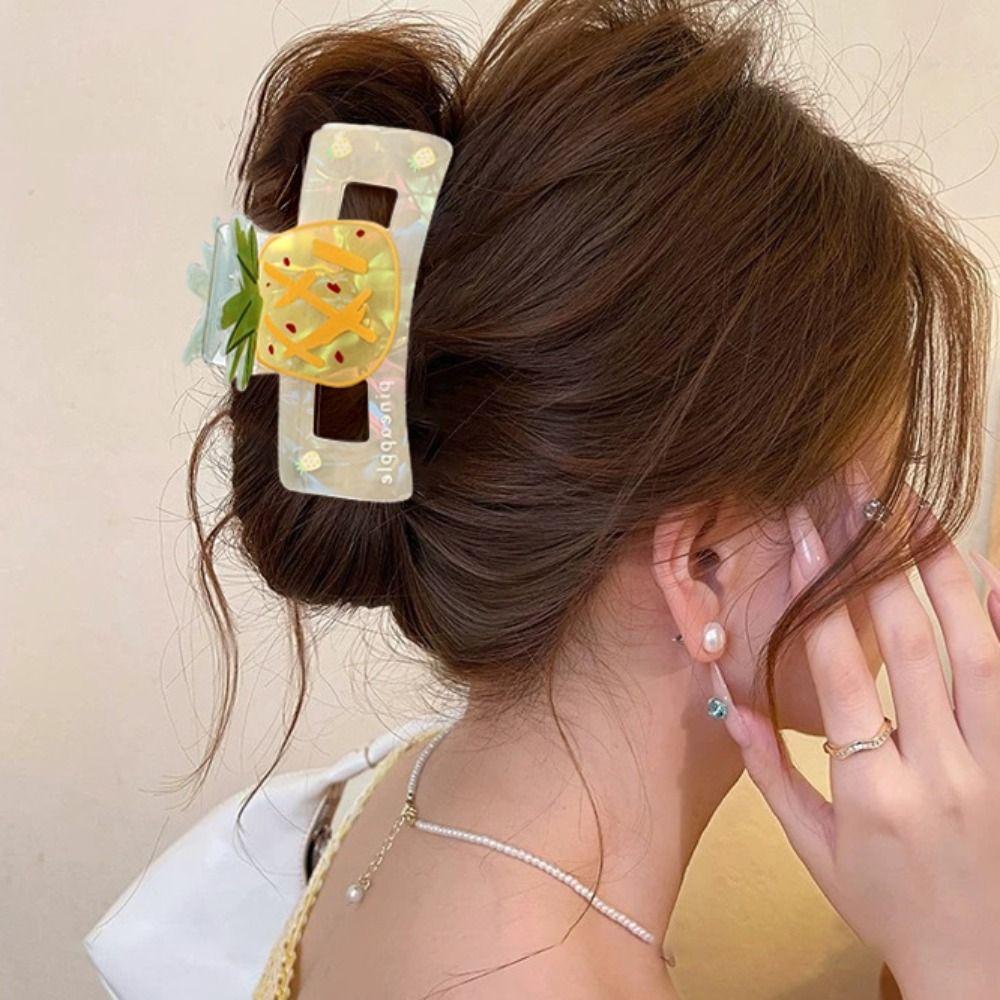 Cute Fruit Acetate Claw Clip Sweet Ponytail Shark Clip Lovely Strawberry Shark Clip  Girls