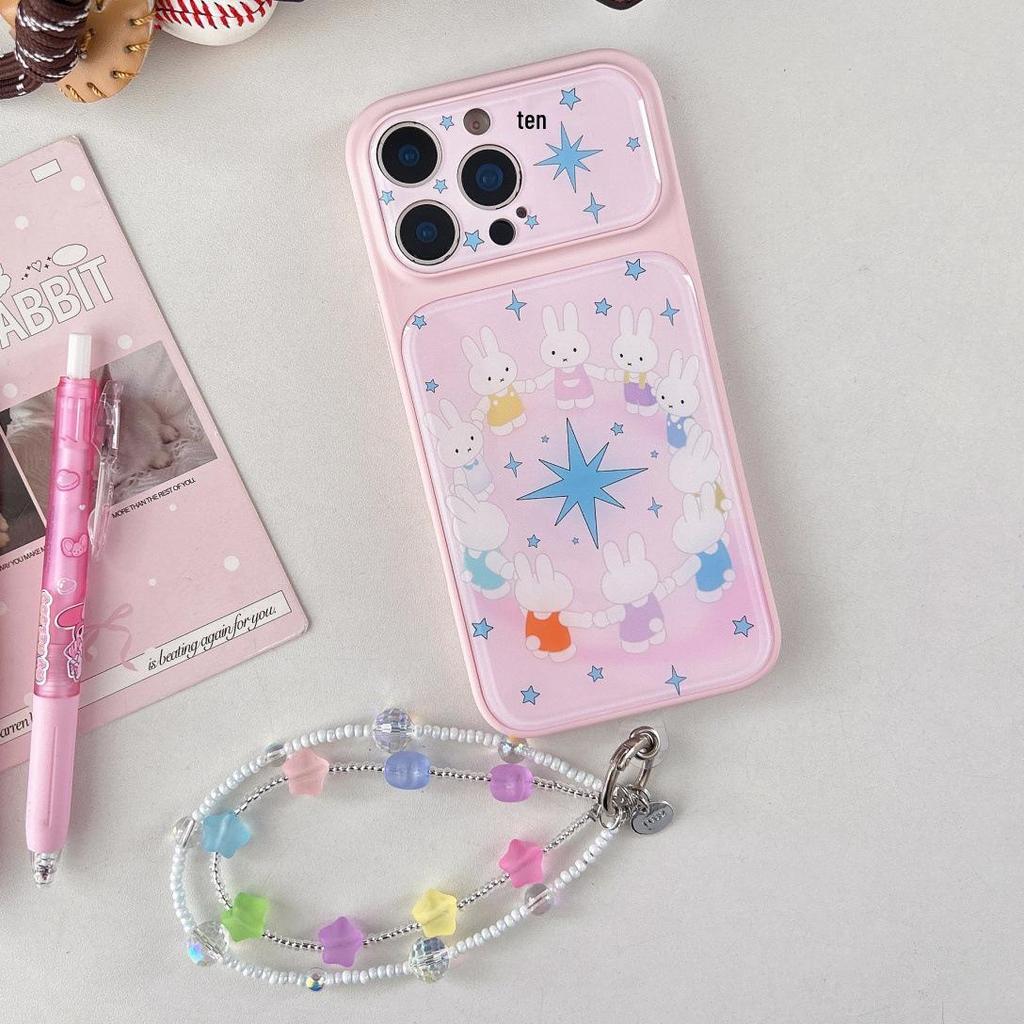 Cartoon Rabbit Pink Apple Star Bracelet Phone Case for iPhone 16/15 Pro Max