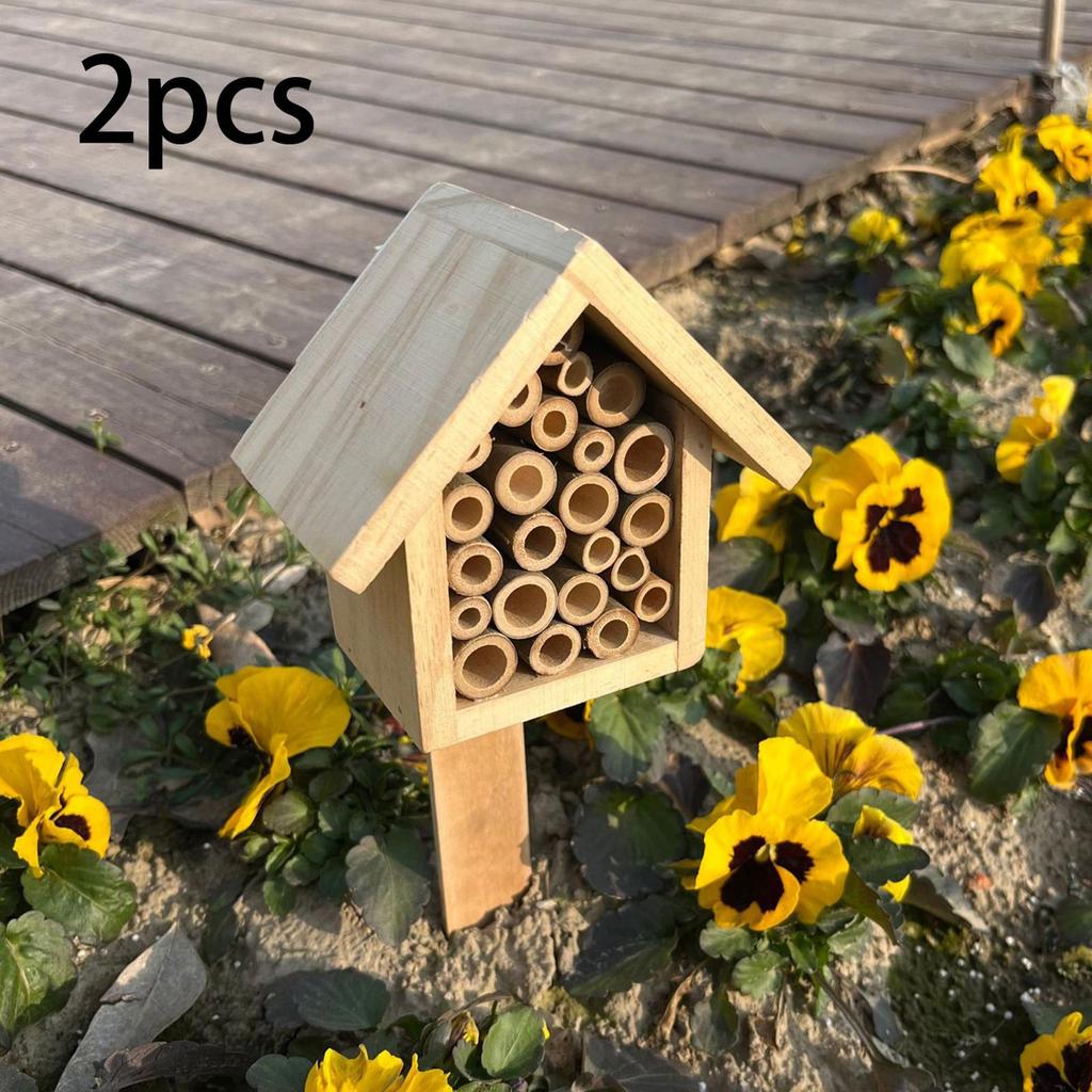 2 Pieces Wooden Bee House Box Decoration Shelter Ornament Sturdy Garden Habitat Butterfly Hotel