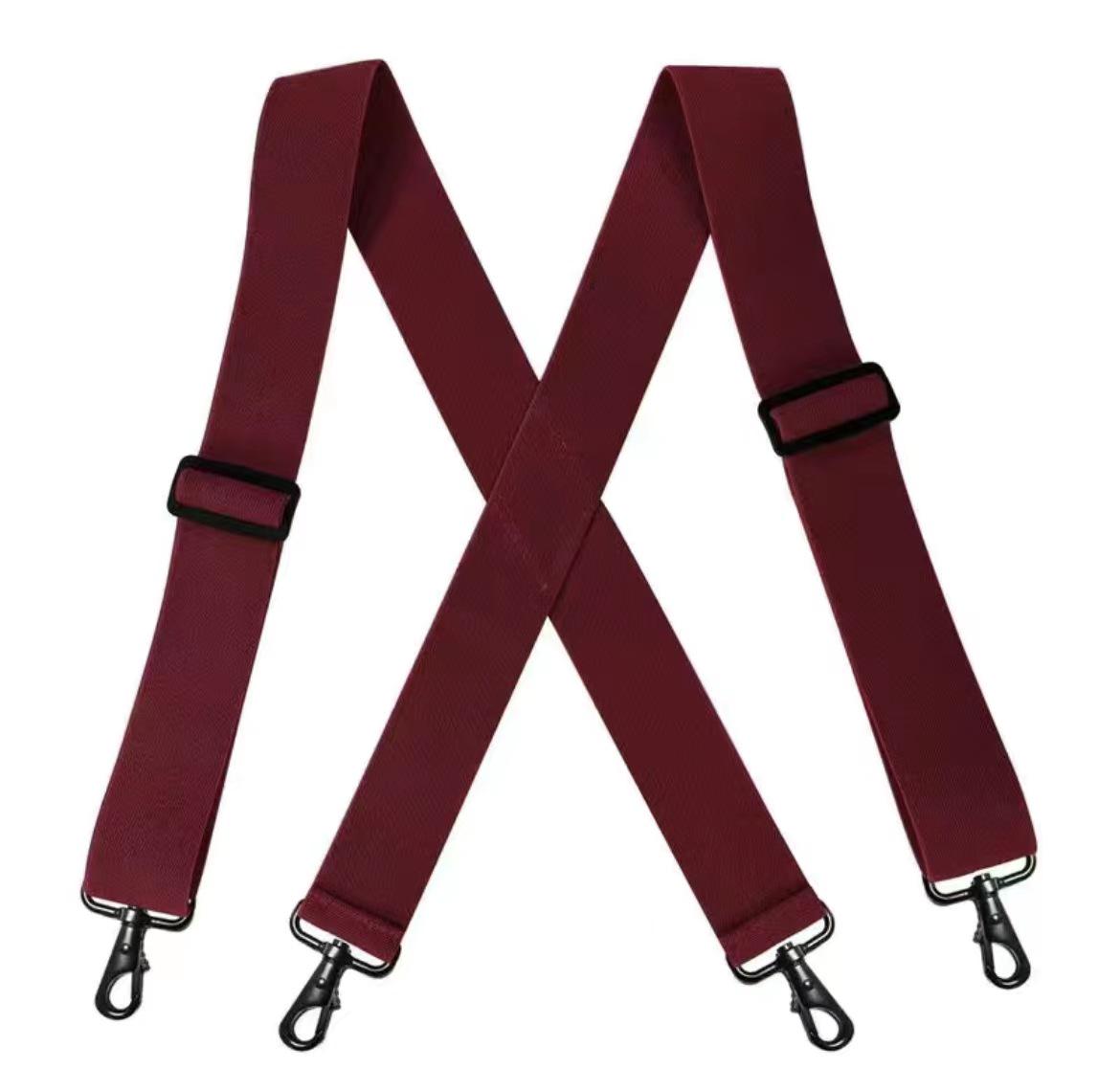 

Чоловічі еластичні підтяжки з 4 гачками, розширені 5 см, чорні Х-подібні перехресні для великих розмірів вина червоного кольору